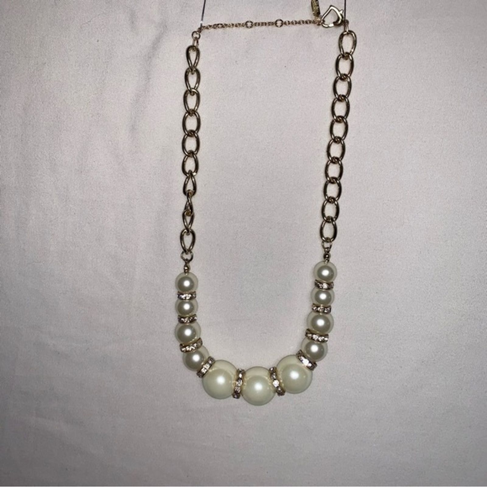Jlo Necklace Gold Faux Pearl Rhinestone Statement Chunky Fashion Costume Jewelry